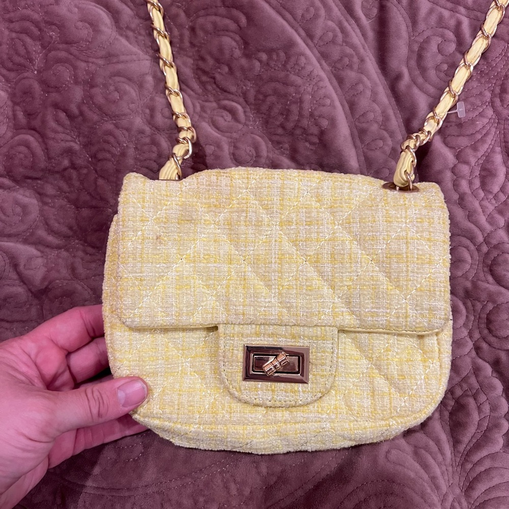 Yellow Quilted Chain-Handle Shoulder Bag